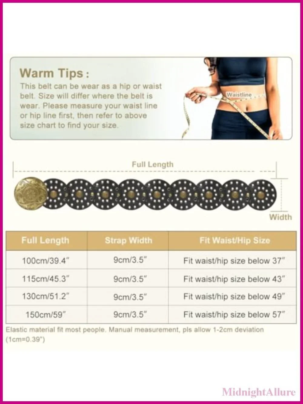 Wide Disc Belt PU Leather Hollow Out Round Western Waist Belt